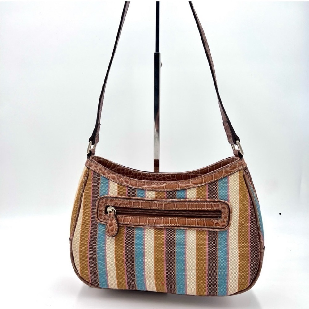 Y2K Vintage Liz Claiborne Pastel Stripe Faux Croc Leather Zip Shoulder H…